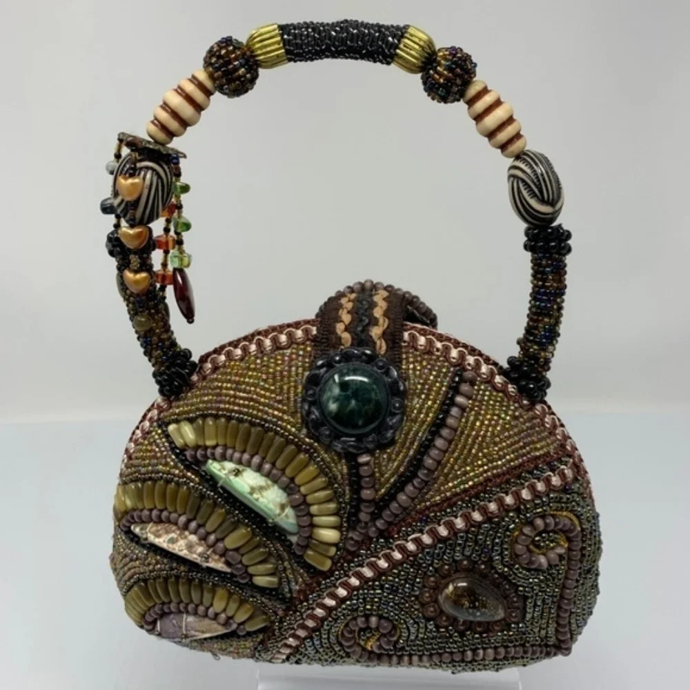 Beaded Boho Bag Evening Handbag Seashells Stones